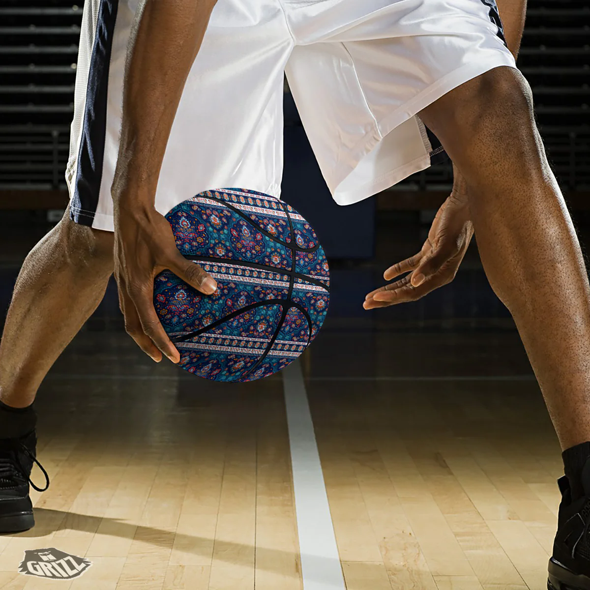 Blue Ethnic Mandala Print Pattern Basketball - Image 3