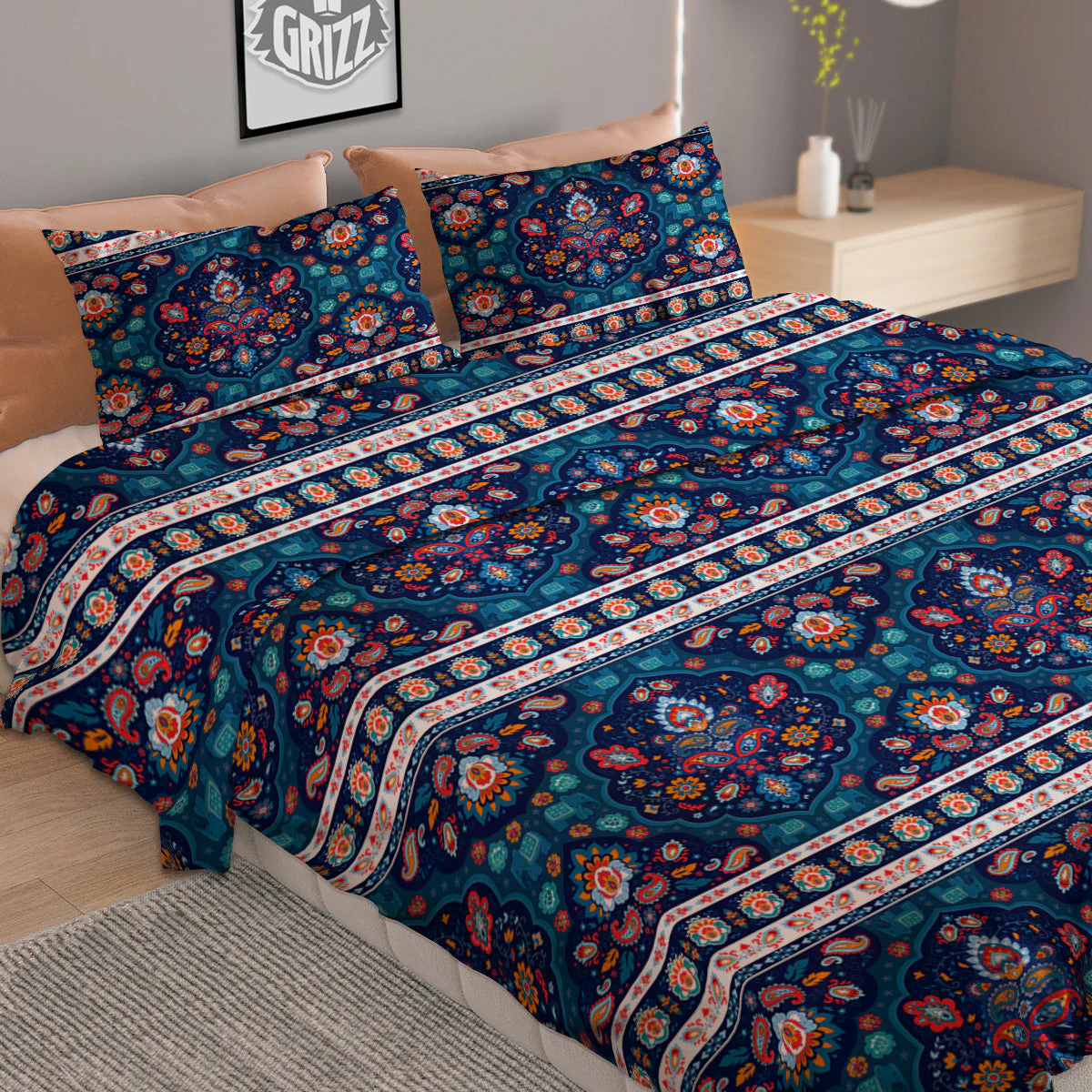Blue Ethnic Mandala Print Pattern Duvet Cover Bedding Set - Image 2