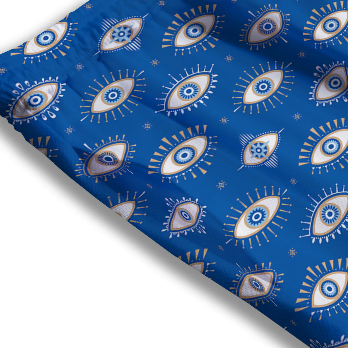 Blue Eyes Hamsa Print Pattern Mesh Shorts - Image 3