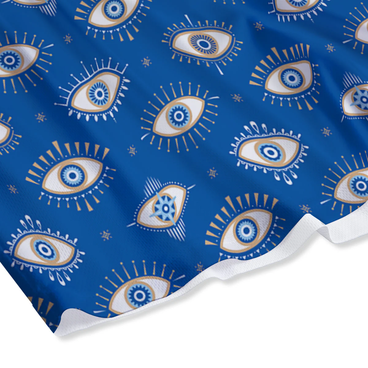 Blue Eyes Hamsa Print Pattern Mesh Shorts - Image 4