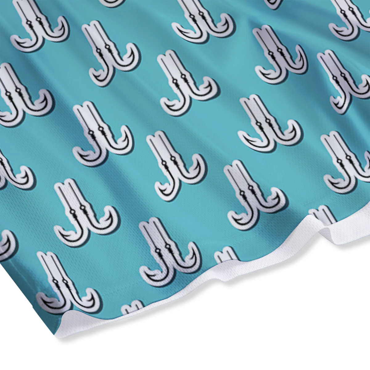Blue Fish Hook Print Pattern Mesh Shorts - Image 4