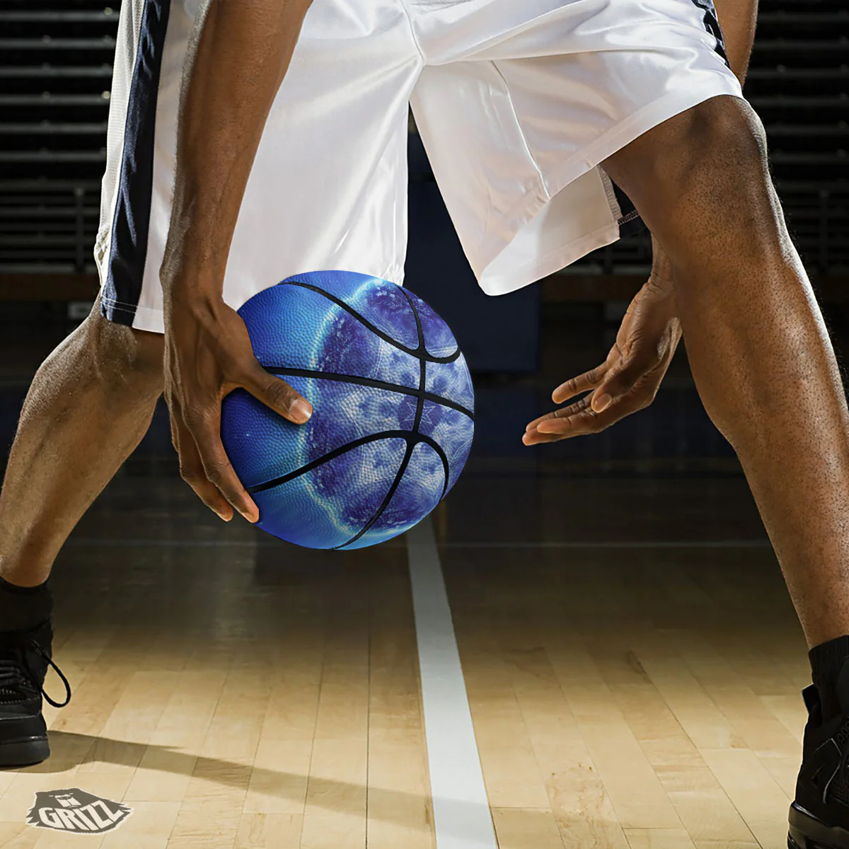 Blue Fractal Kaleidoscope Print Basketball - Image 3