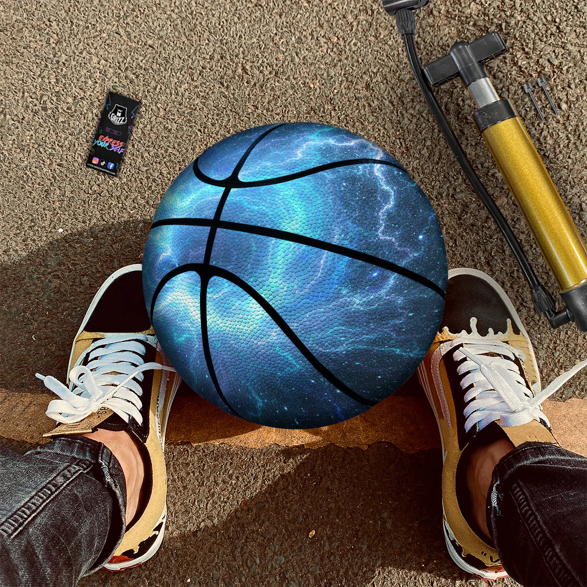 Blue Glowing Giant Lightning In Space Print Basketball - Image 2