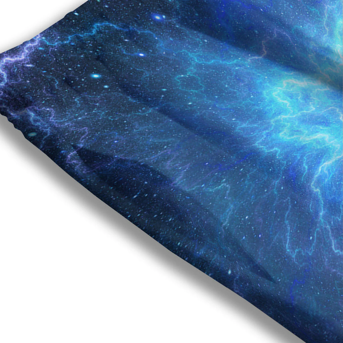 Blue Glowing Giant Lightning In Space Print Mesh Shorts - Image 3