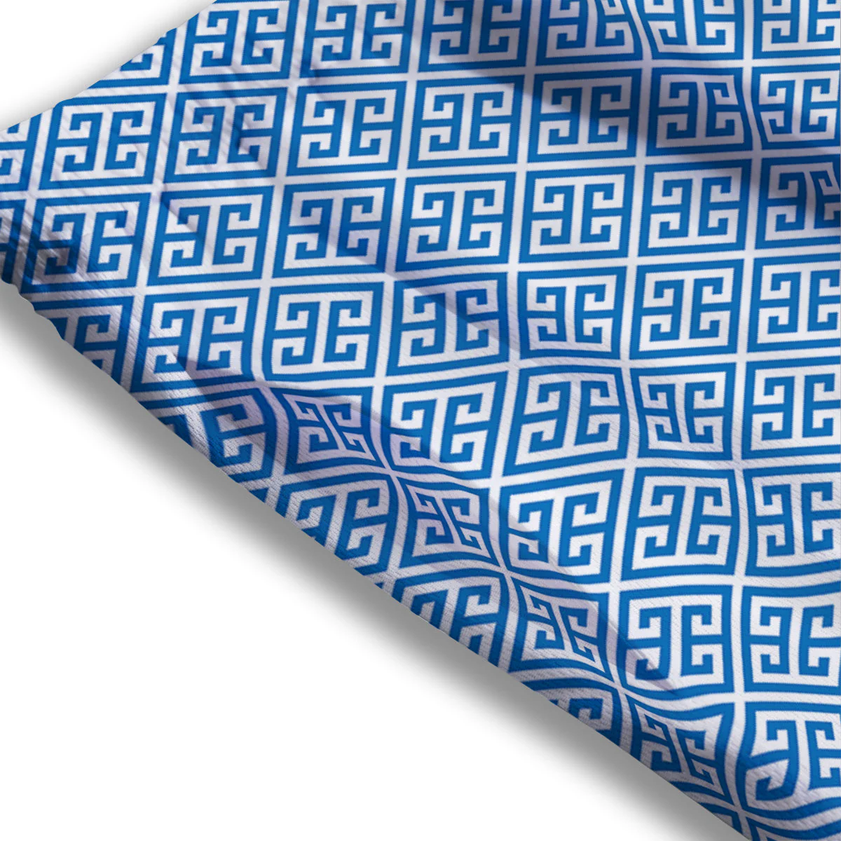Blue Greek Key Print Pattern Mesh Shorts - Image 3