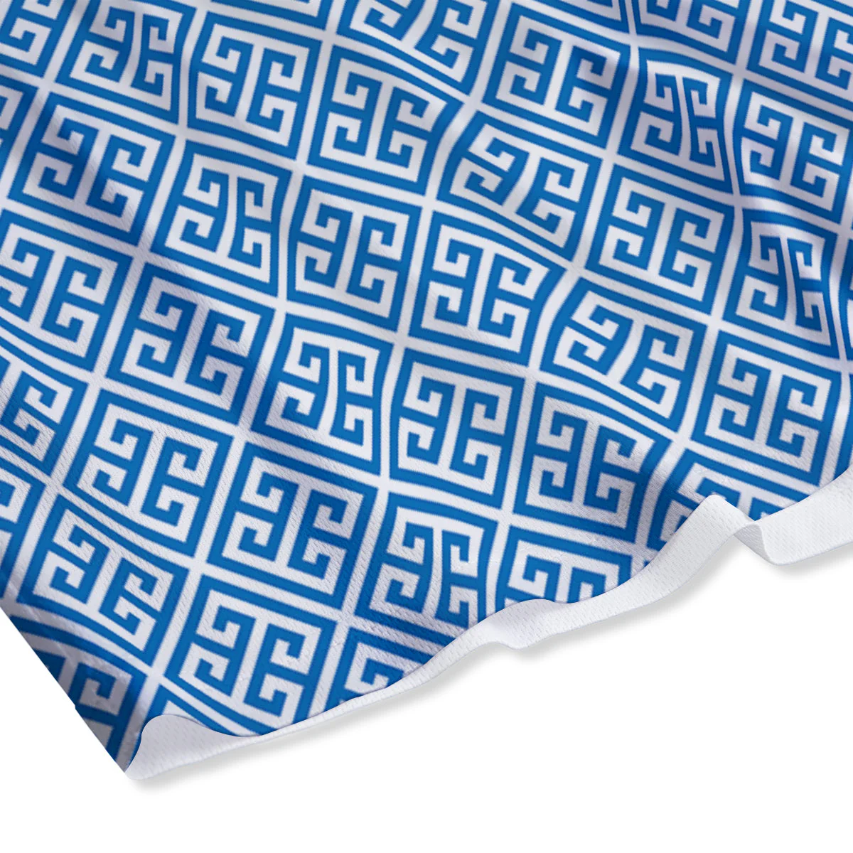 Blue Greek Key Print Pattern Mesh Shorts - Image 4
