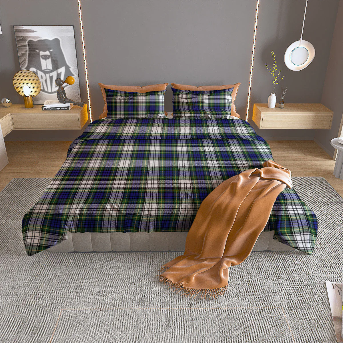 Blue Green And White Plaid Print Pattern Duvet Cover Bedding Set
