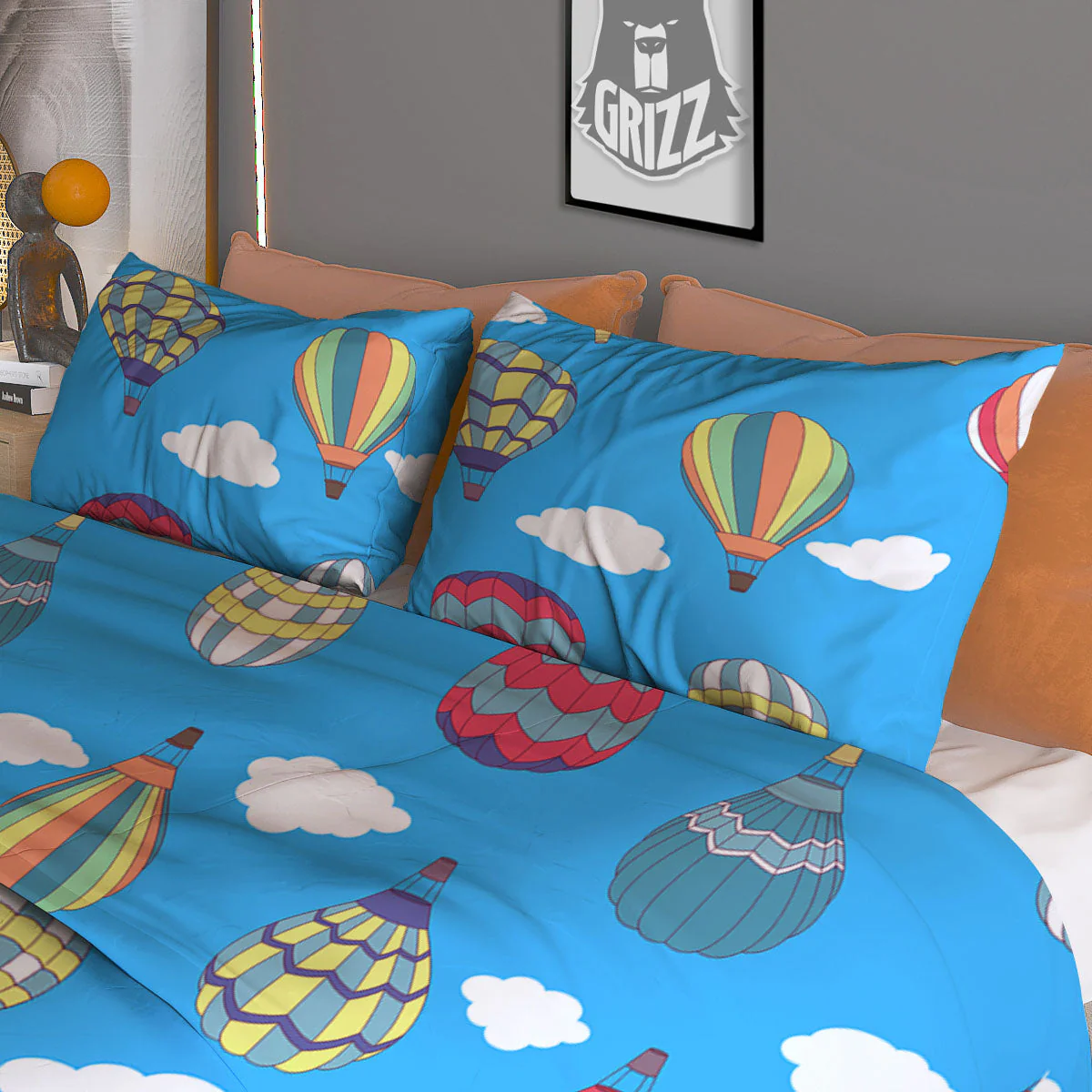 Blue Hot Air Balloon Print Pattern Duvet Cover Bedding Set - Image 3