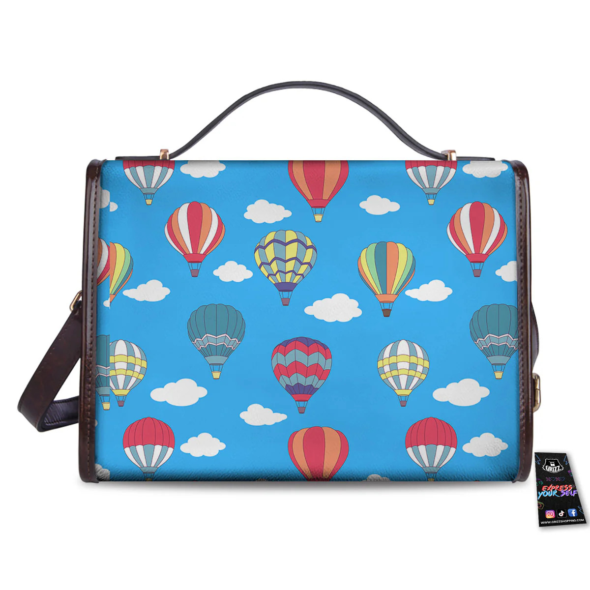 Blue Hot Air Balloon Print Pattern Women's Satchel Bag - Image 2