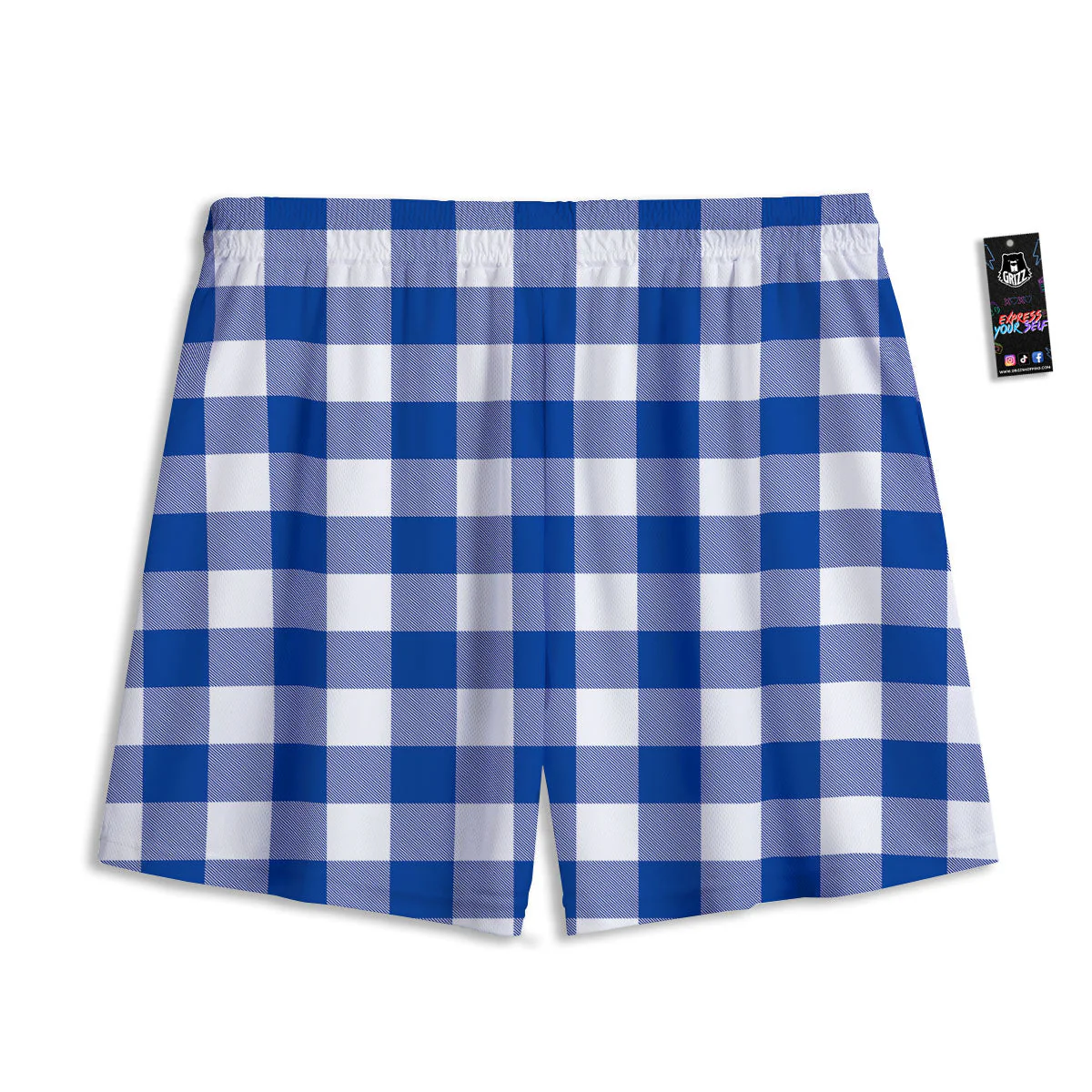 Blue Indigo And White Gingham Print Mesh Shorts - Image 2