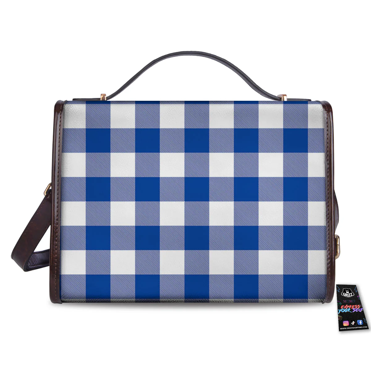 Blue Indigo And White Gingham Print Women's Satchel Bag - Image 2