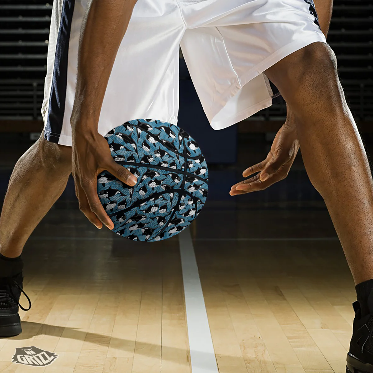 Blue Killer Whale Print Pattern Basketball - Image 3