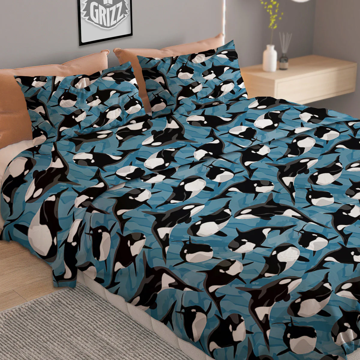 Blue Killer Whale Print Pattern Duvet Cover Bedding Set - Image 2
