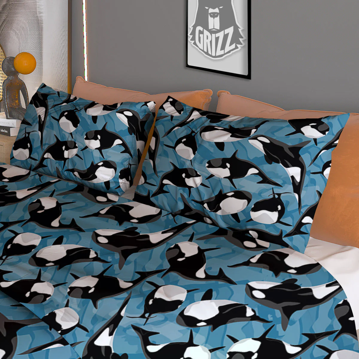 Blue Killer Whale Print Pattern Duvet Cover Bedding Set - Image 3
