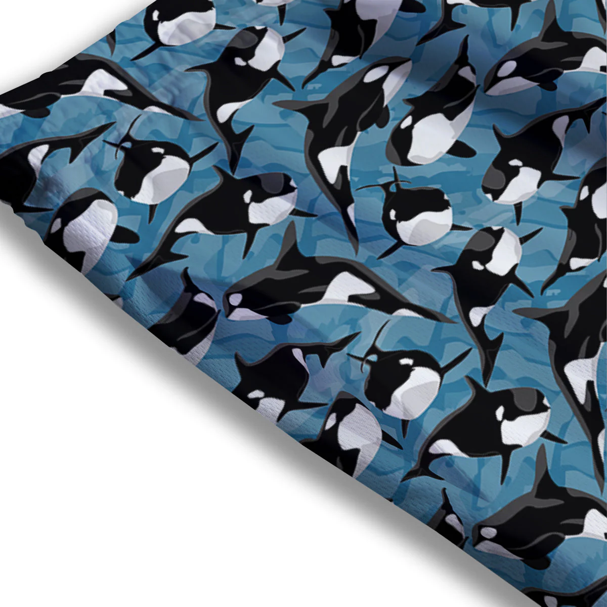 Blue Killer Whale Print Pattern Mesh Shorts - Image 3