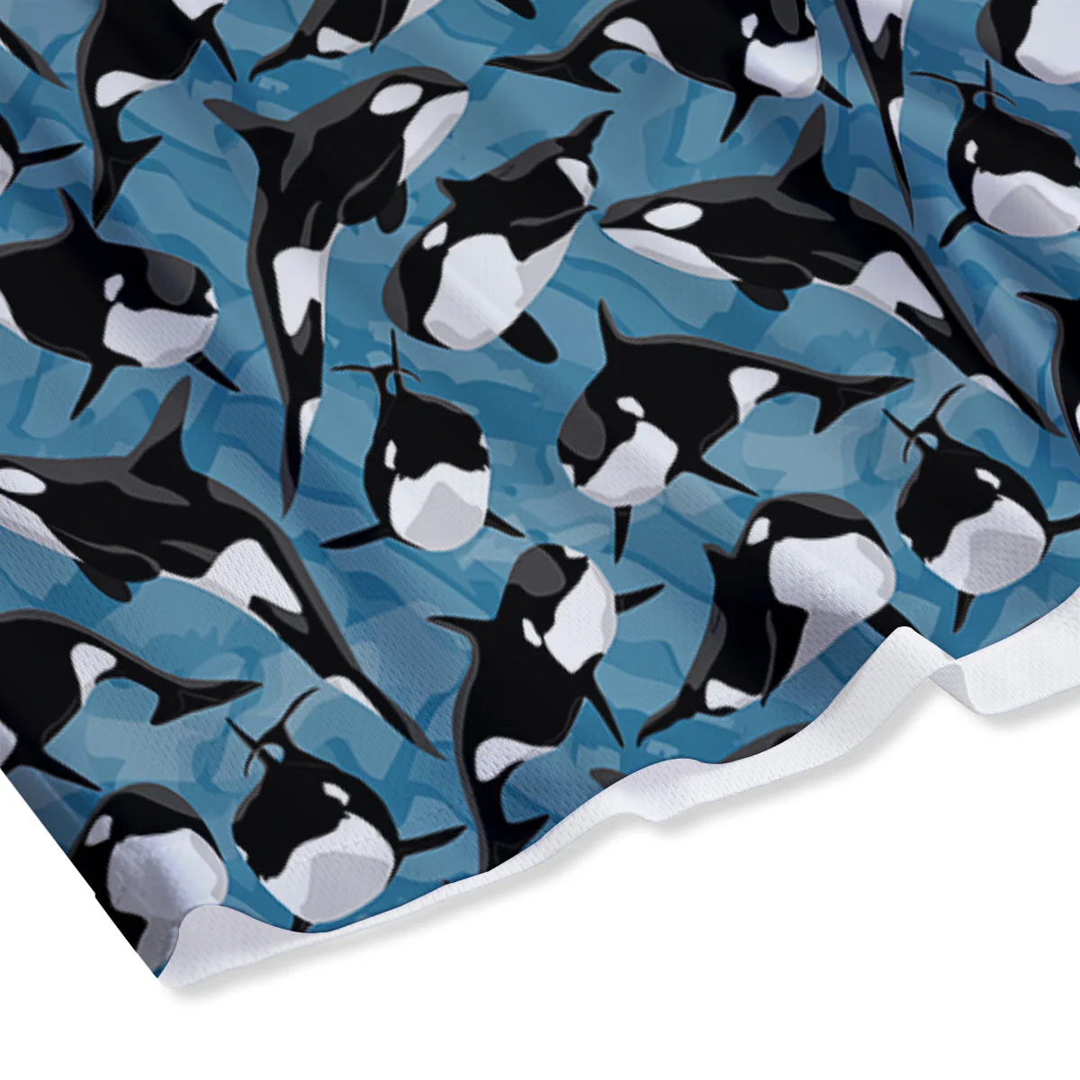 Blue Killer Whale Print Pattern Mesh Shorts - Image 4