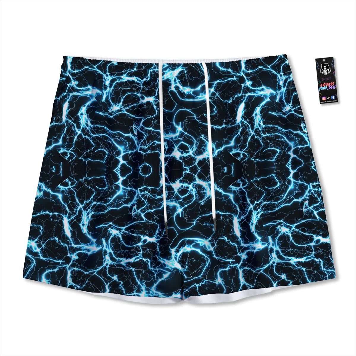 Blue Lightning Explosion Print Pattern Mesh Shorts