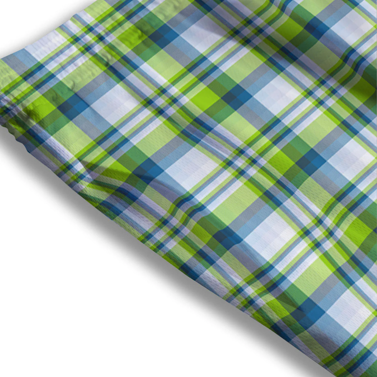 Blue Madras Plaid And Lime Print Pattern Mesh Shorts - Image 3