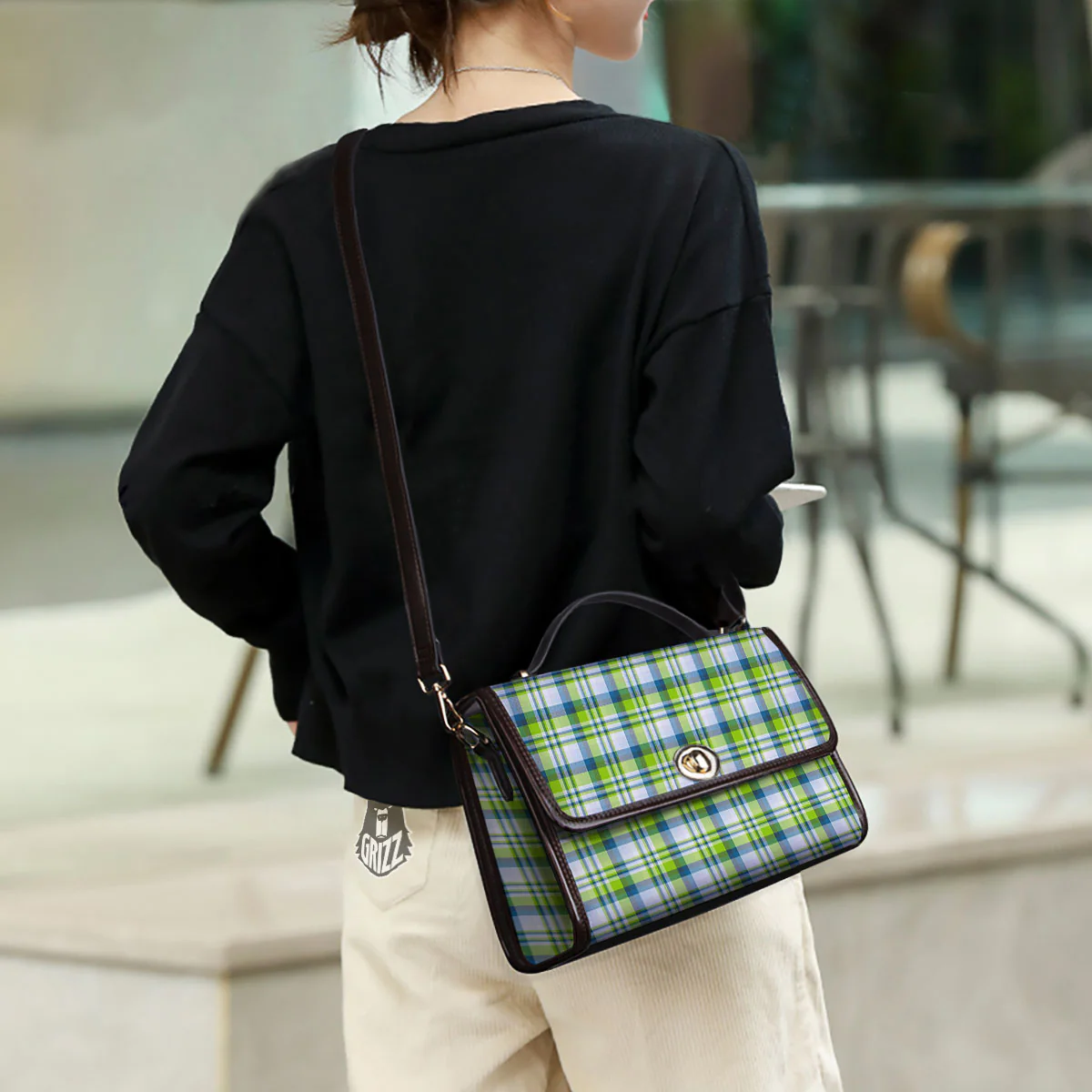 Blue Madras Plaid And Lime Print Pattern Women's Satchel Bag - Image 3