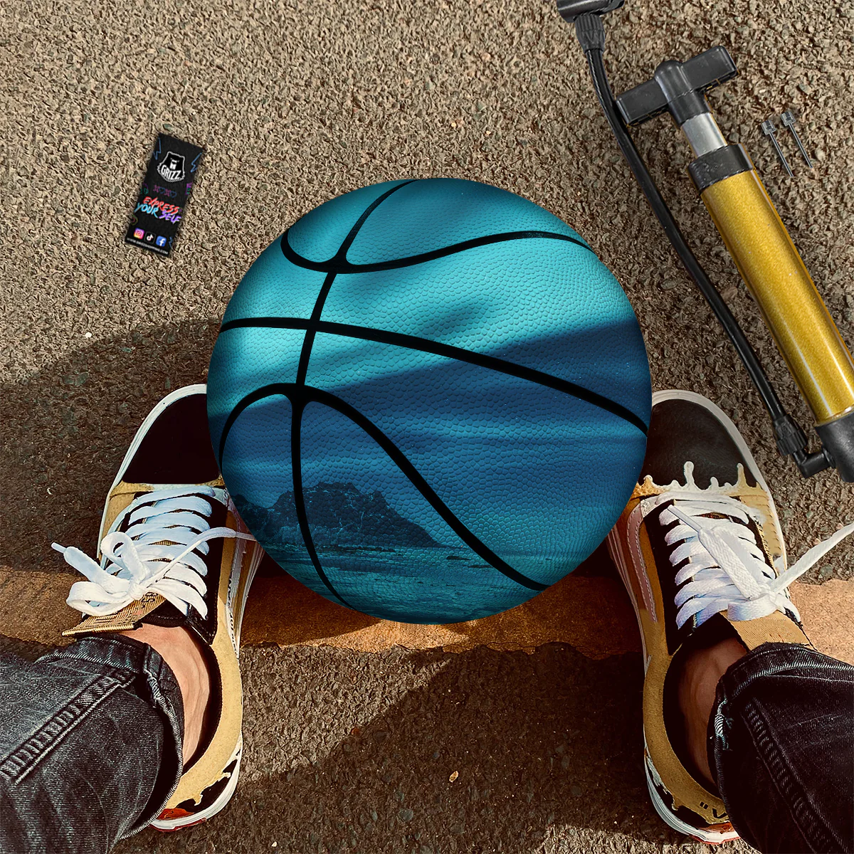 Blue Northern Lights And Mountain Print Basketball - Image 2