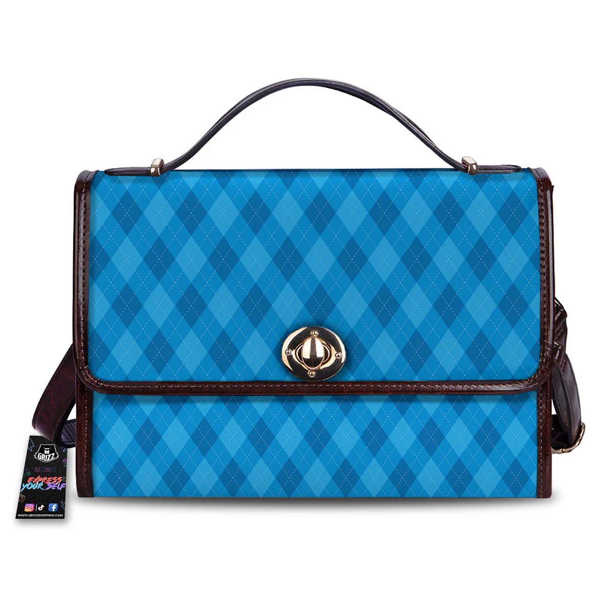 Blue Ocean Argyle Print Pattern Women's Satchel Bag