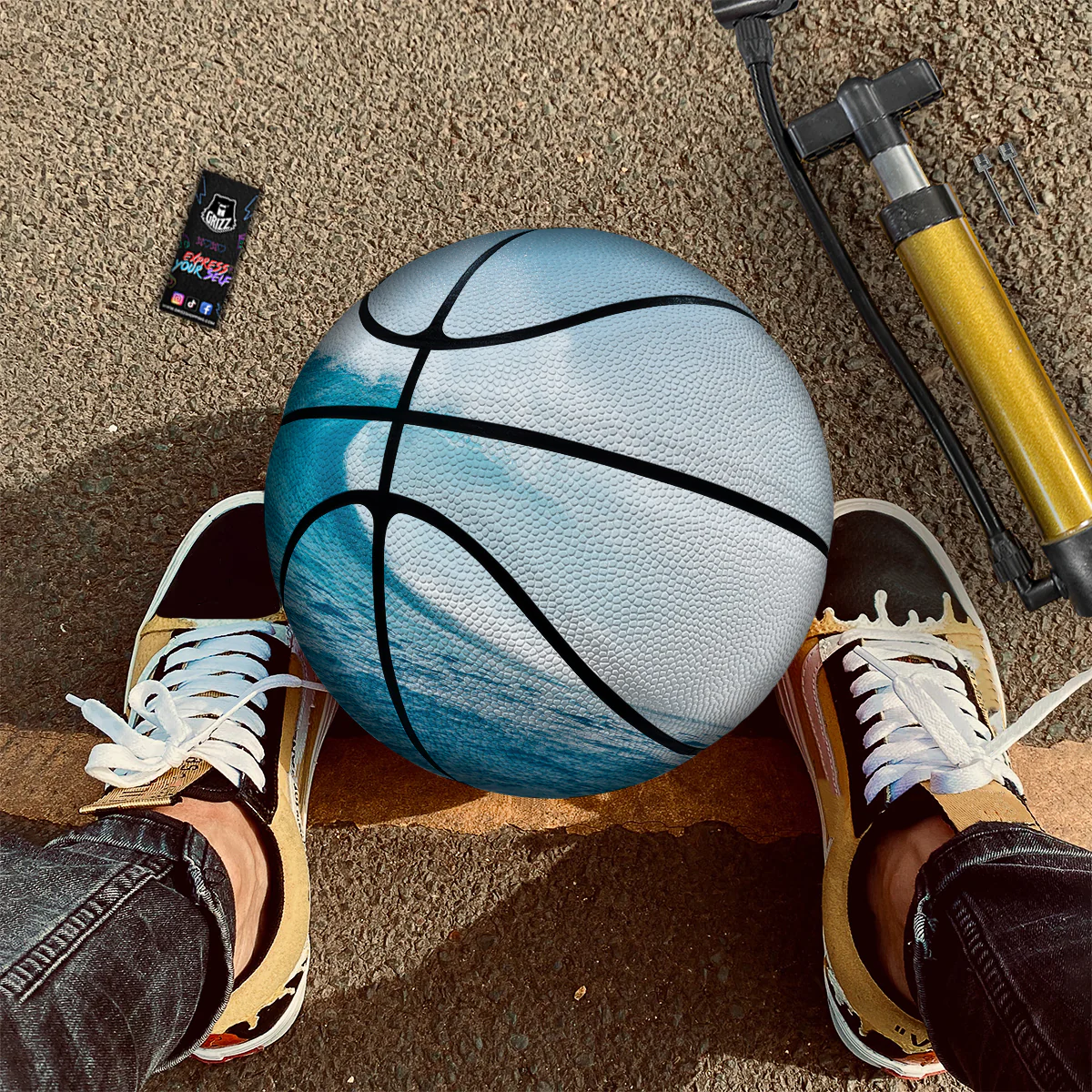 Blue Ocean Wave Print Basketball - Image 2