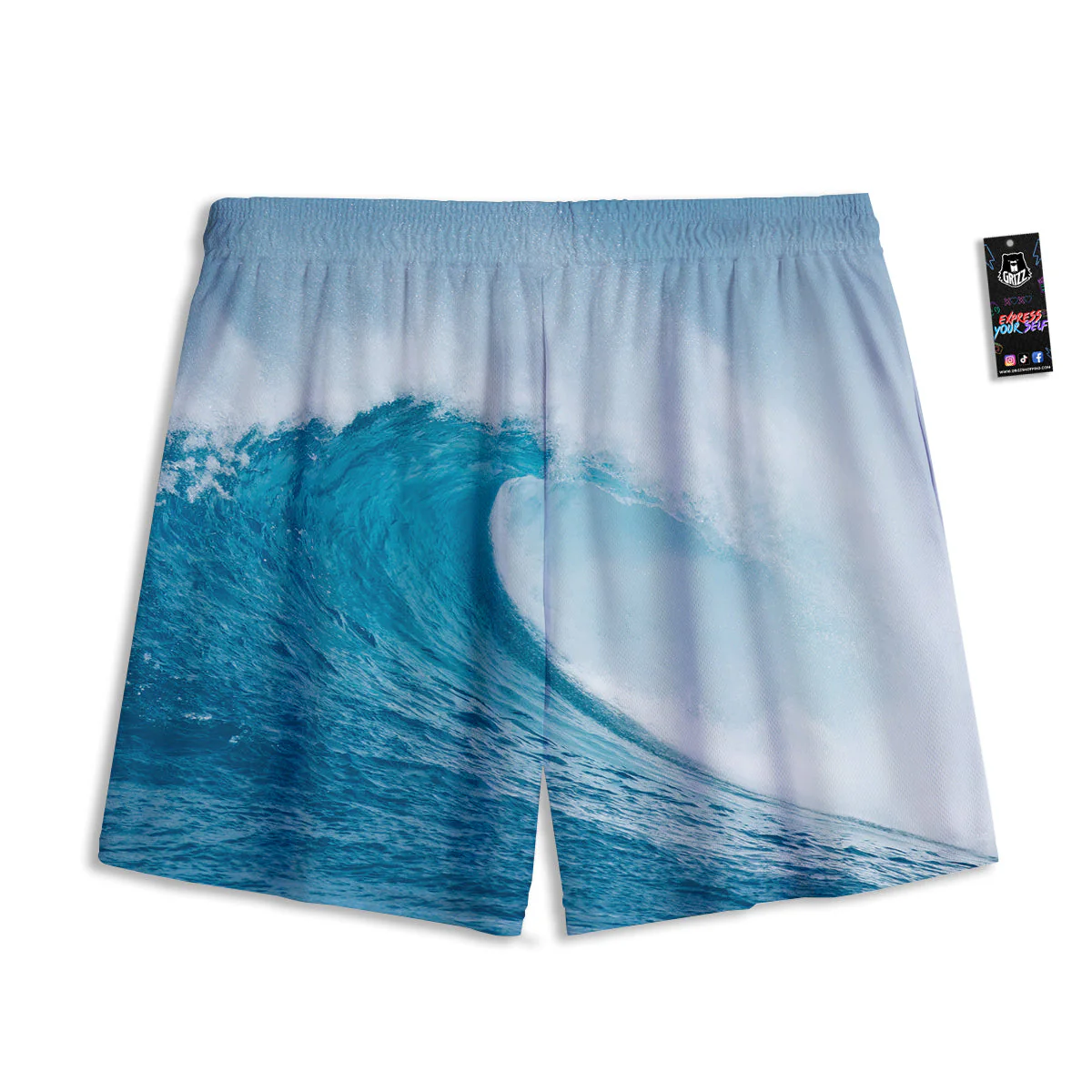 Blue Ocean Wave Print Mesh Shorts - Image 2