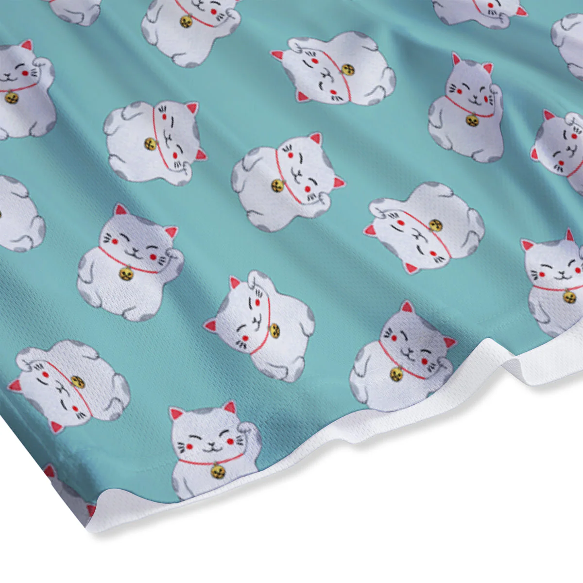 Blue Pastel Lucky Cat  Print Pattern Mesh Shorts - Image 4