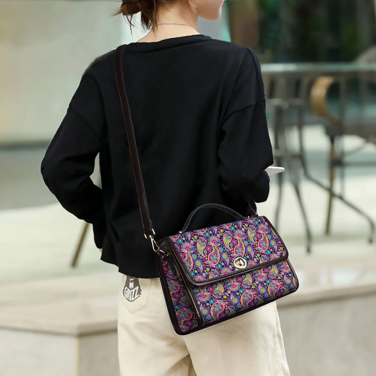 Blue Pink And Green Paisley Print Women's Satchel Bag - Image 3