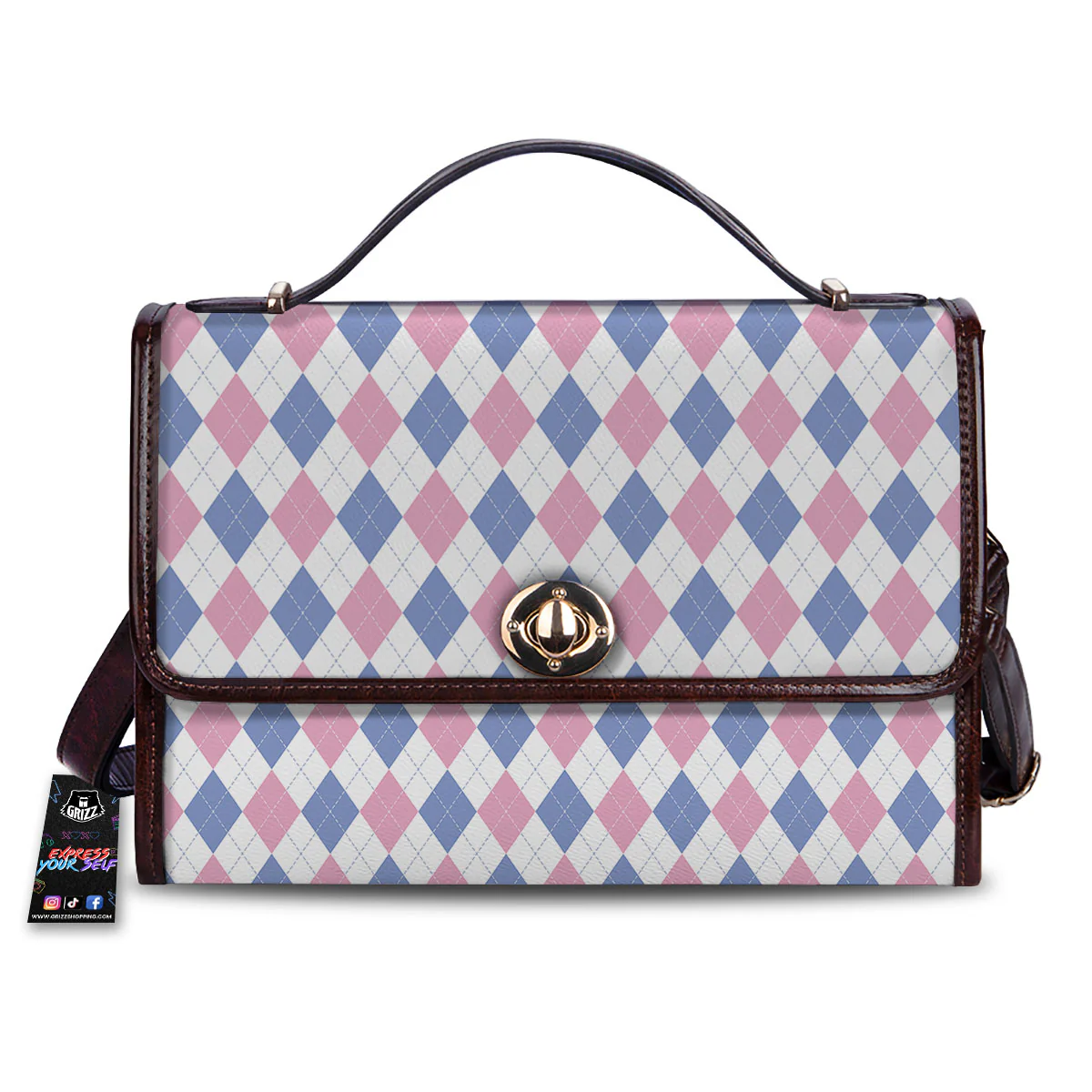 Blue Pink And White Argyle Print Pattern Women's Satchel Bag