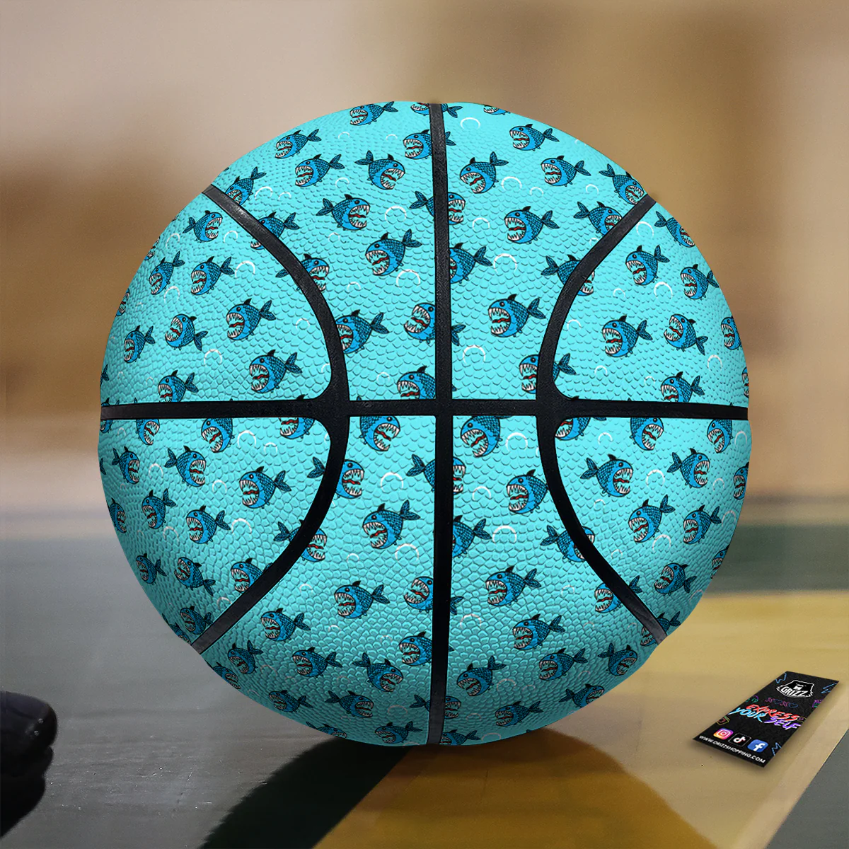 Blue Piranha Print Pattern Basketball