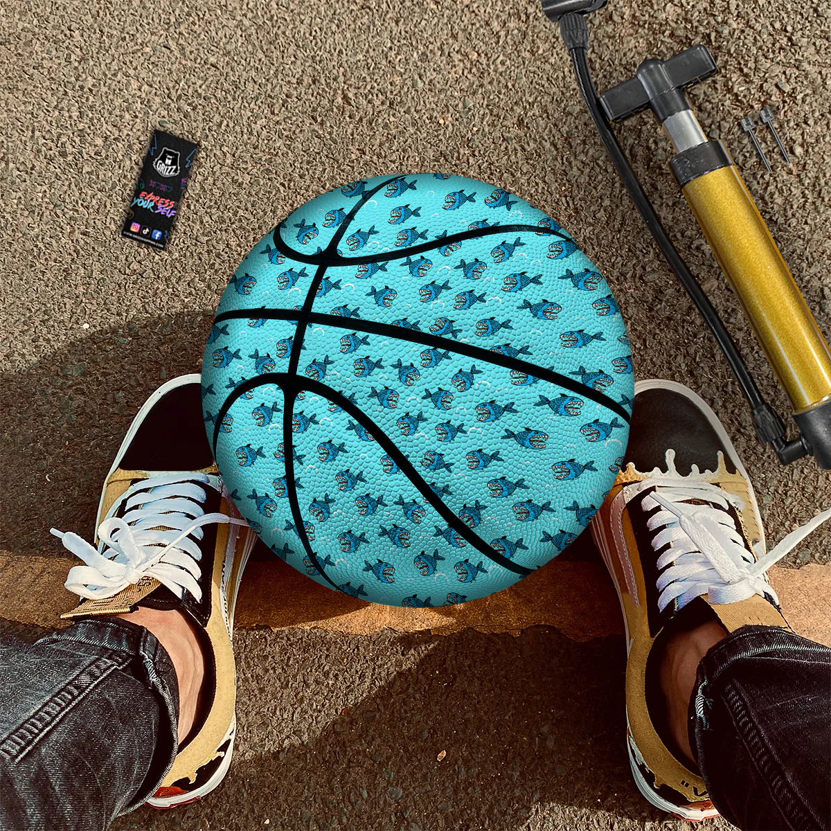 Blue Piranha Print Pattern Basketball - Image 2