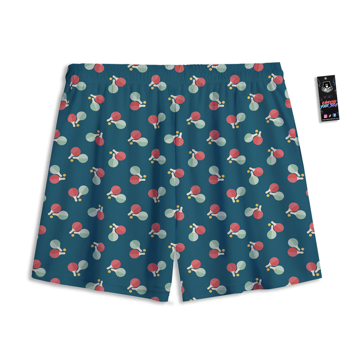 Blue Red Pingpong Print Pattern Mesh Shorts - Image 2