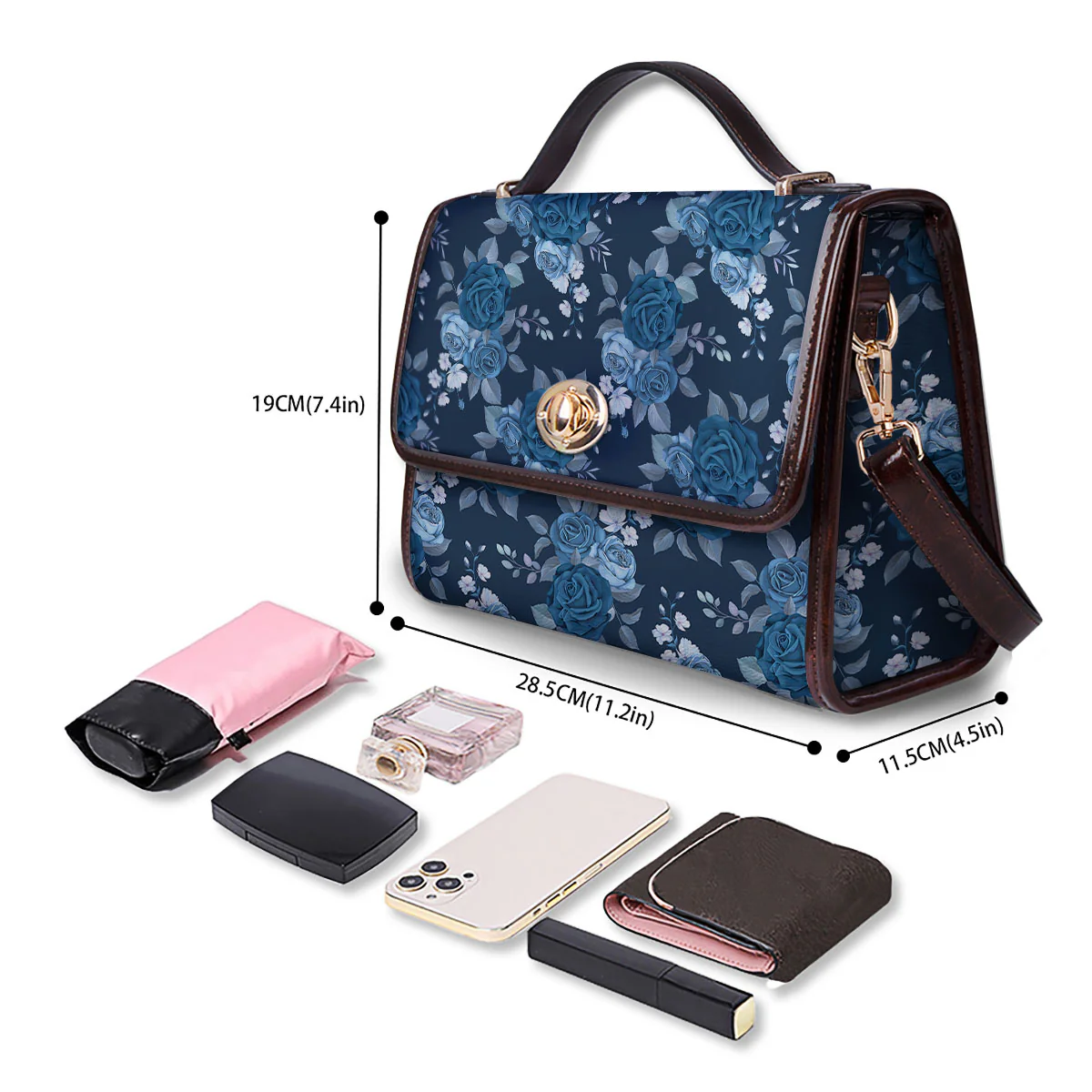 Blue Rose Royal Print Pattern Women's Satchel Bag - Image 4