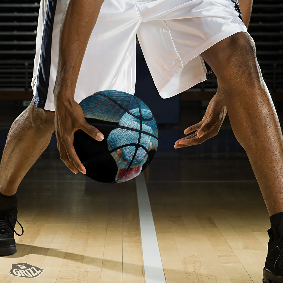 Blue Scary Viper Snake Print Basketball - Image 3