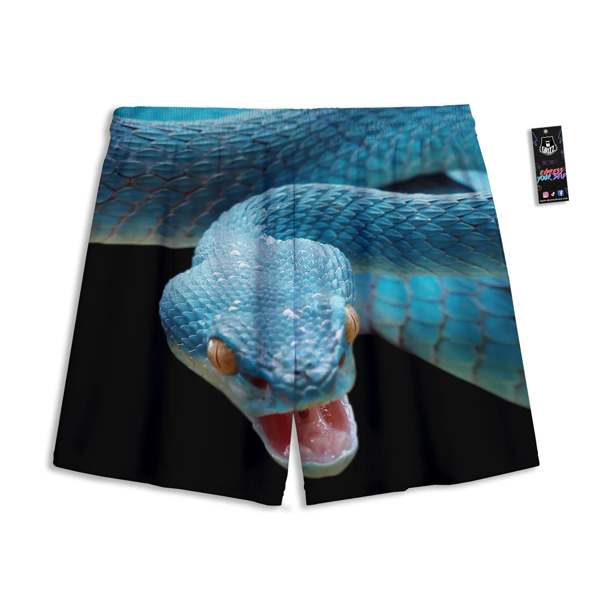 Blue Scary Viper Snake Print Mesh Shorts - Image 2