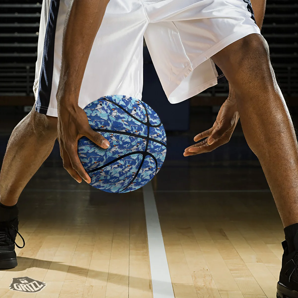 Blue Shark Print Pattern Basketball - Image 3
