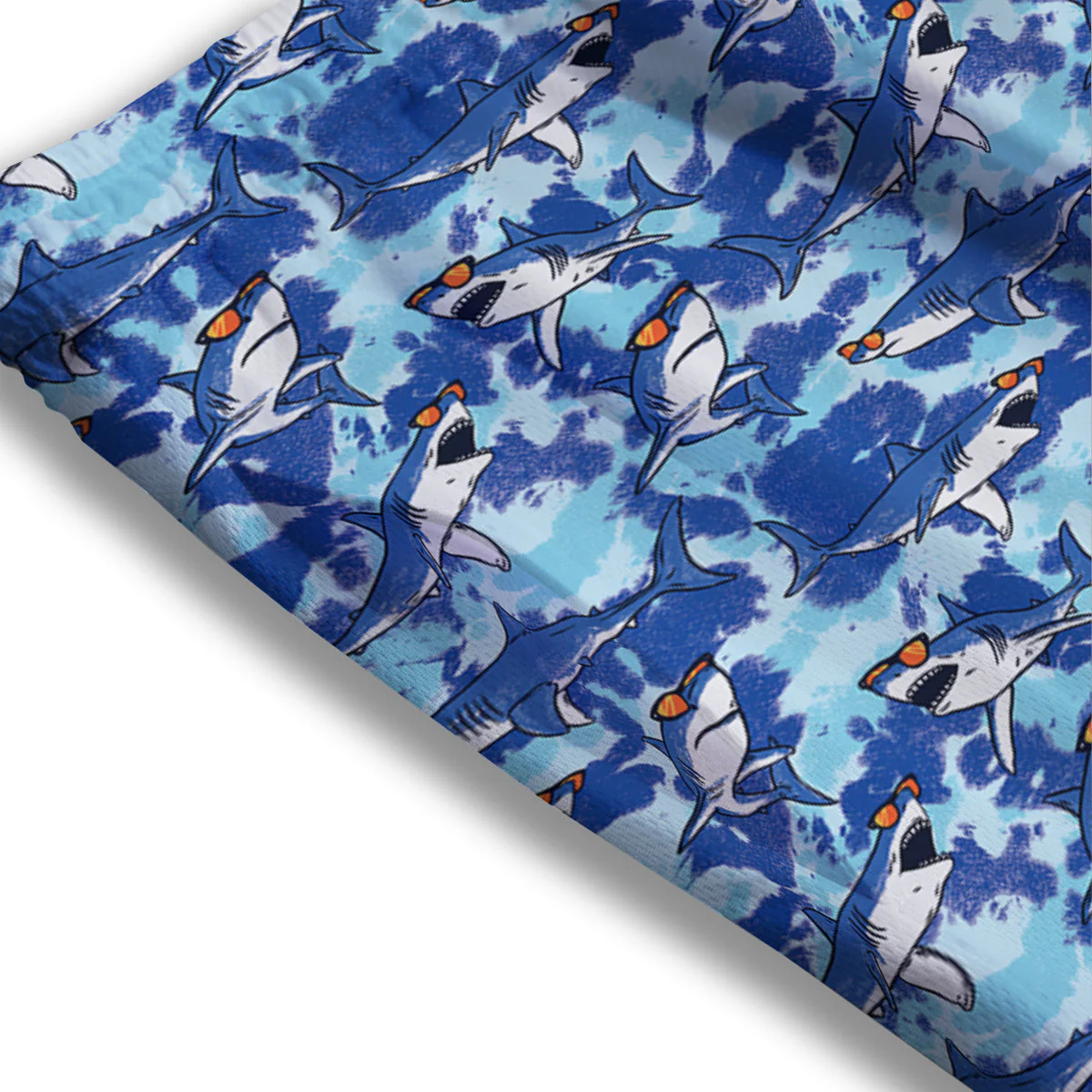 Blue Shark Print Pattern Mesh Shorts - Image 3