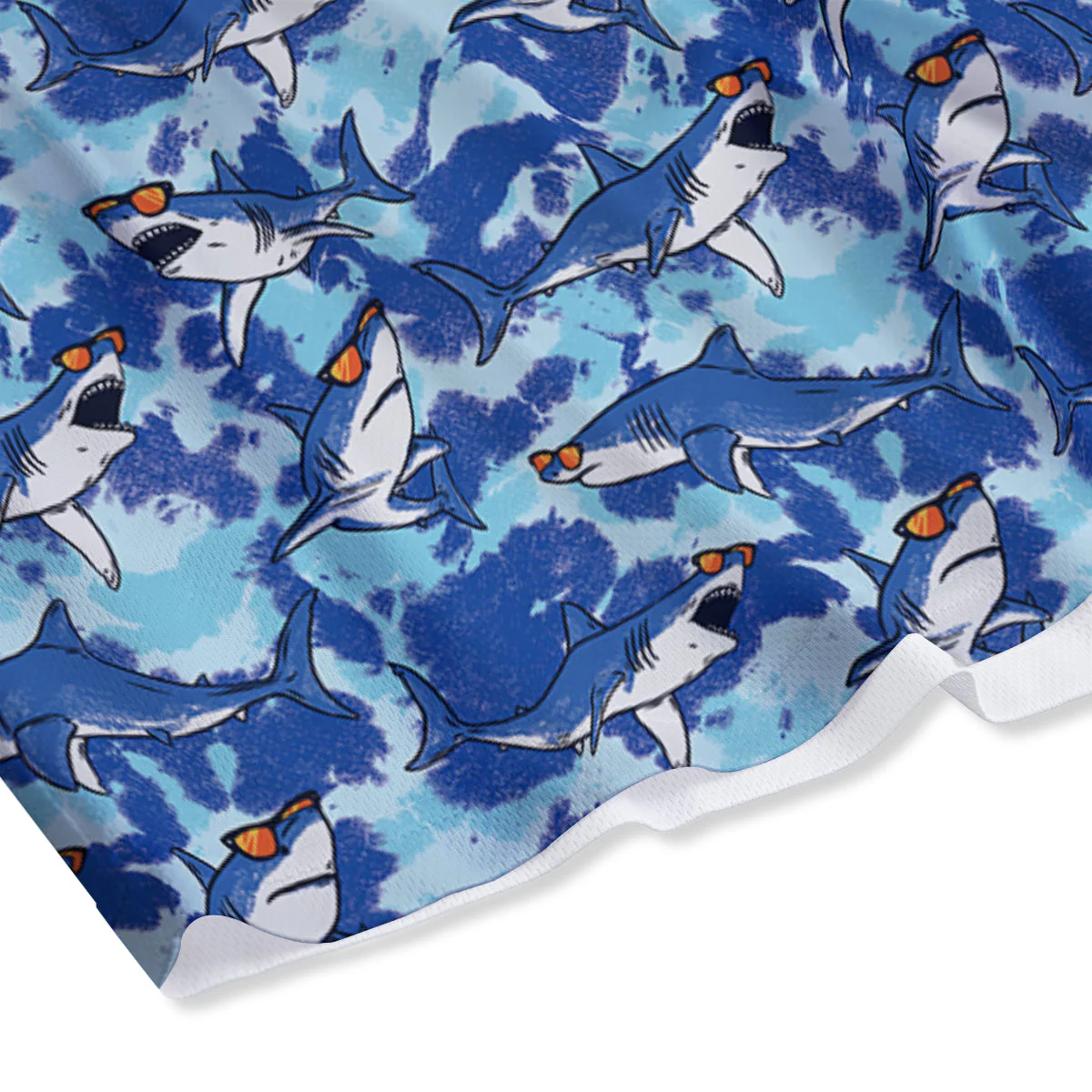 Blue Shark Print Pattern Mesh Shorts - Image 4