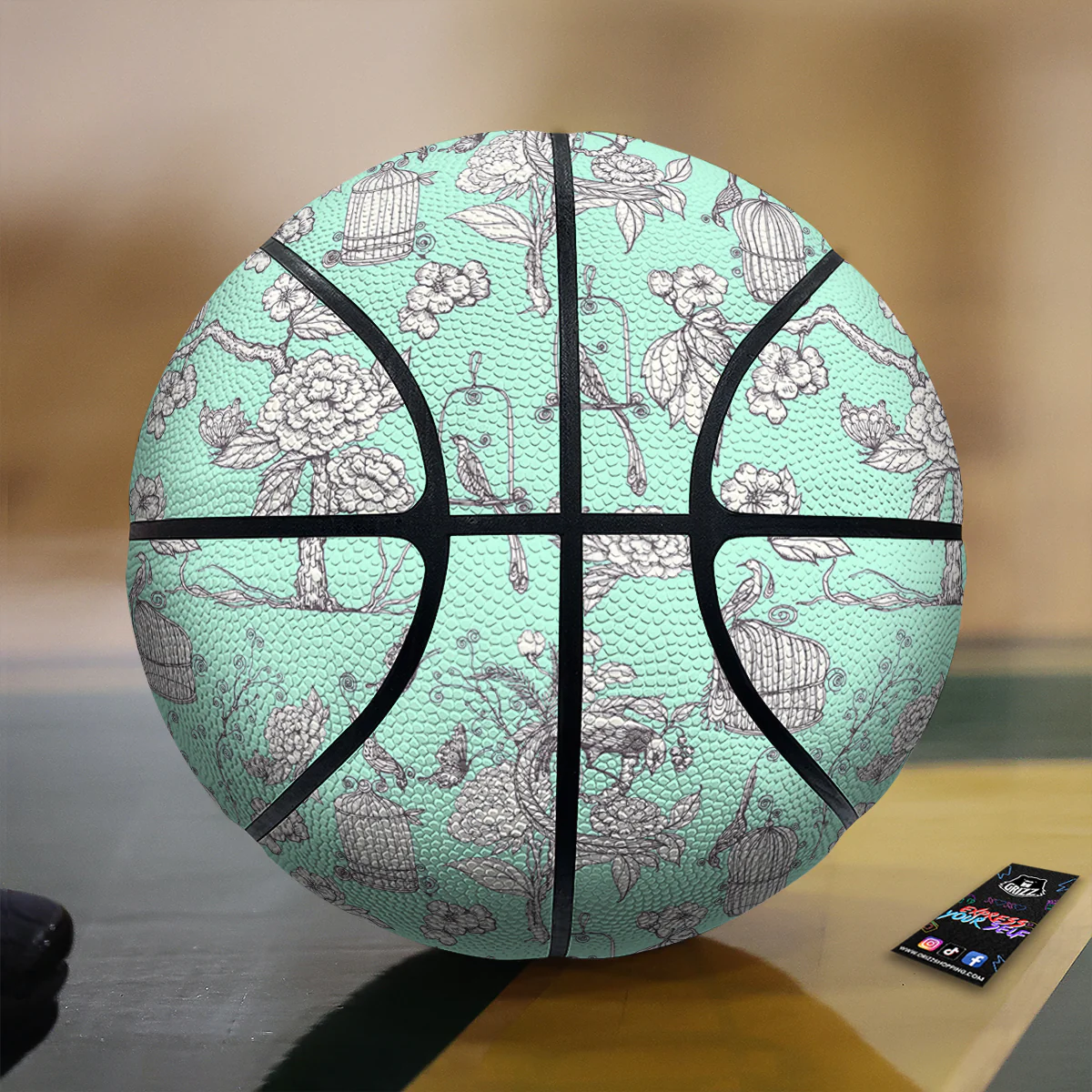 Blue Sky White Chinoiserie Print Pattern Basketball