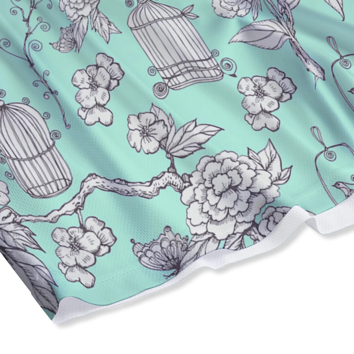 Blue Sky White Chinoiserie Print Pattern Mesh Shorts - Image 4