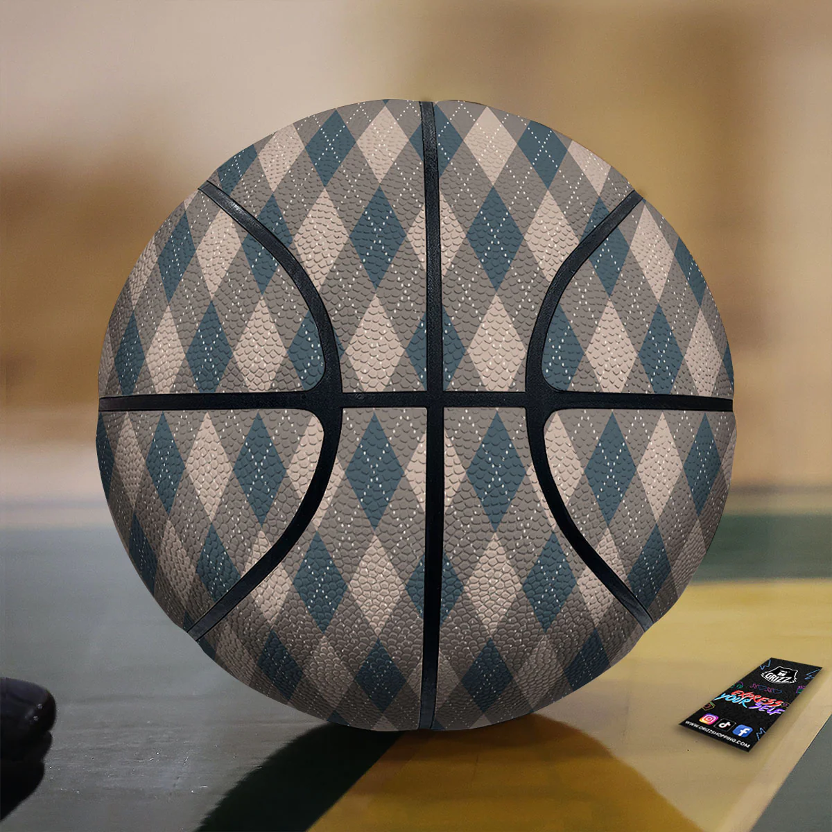 Blue Spruce And Beige Argyle Print Pattern Basketball
