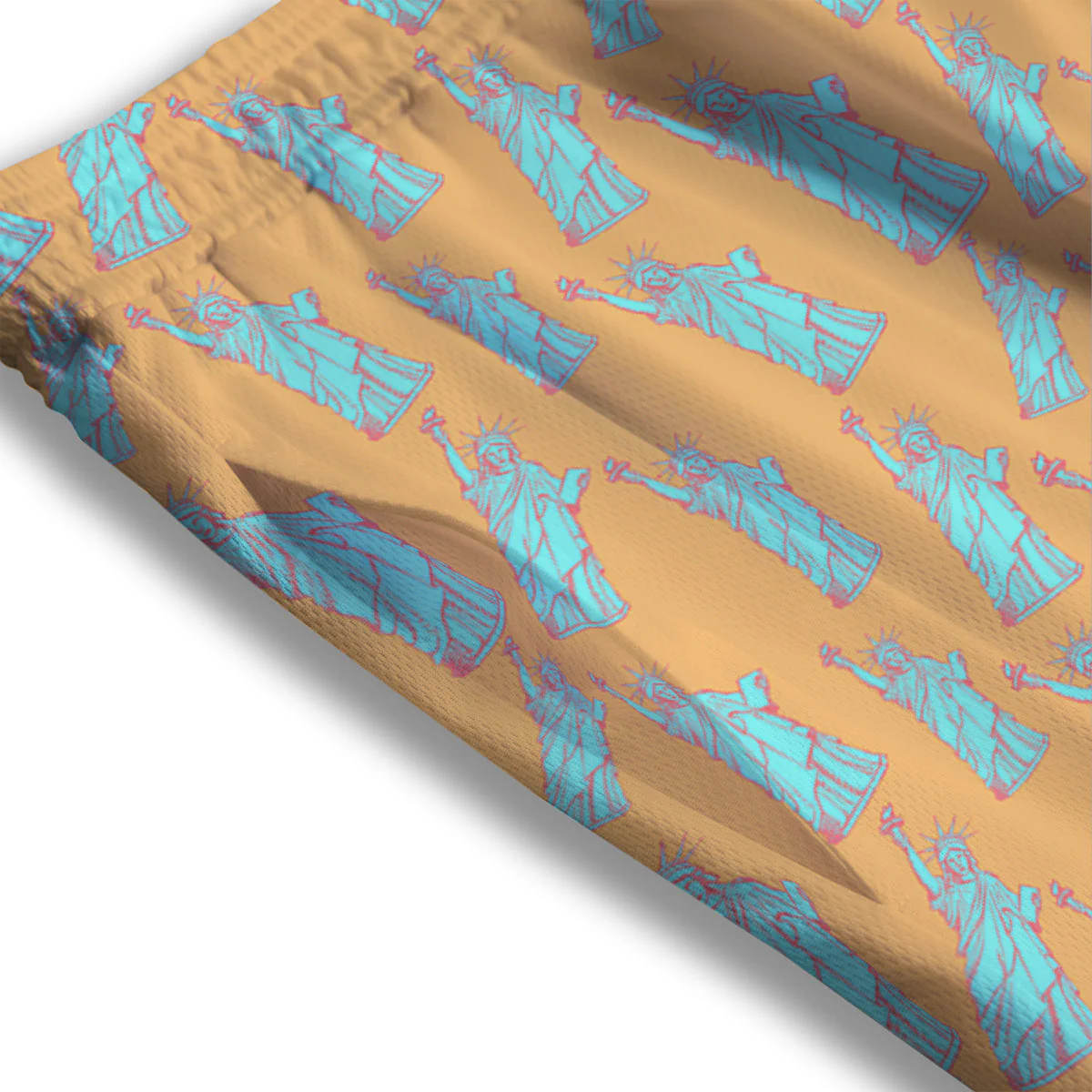 Blue Statue Of Liberty Print Pattern Mesh Shorts - Image 3