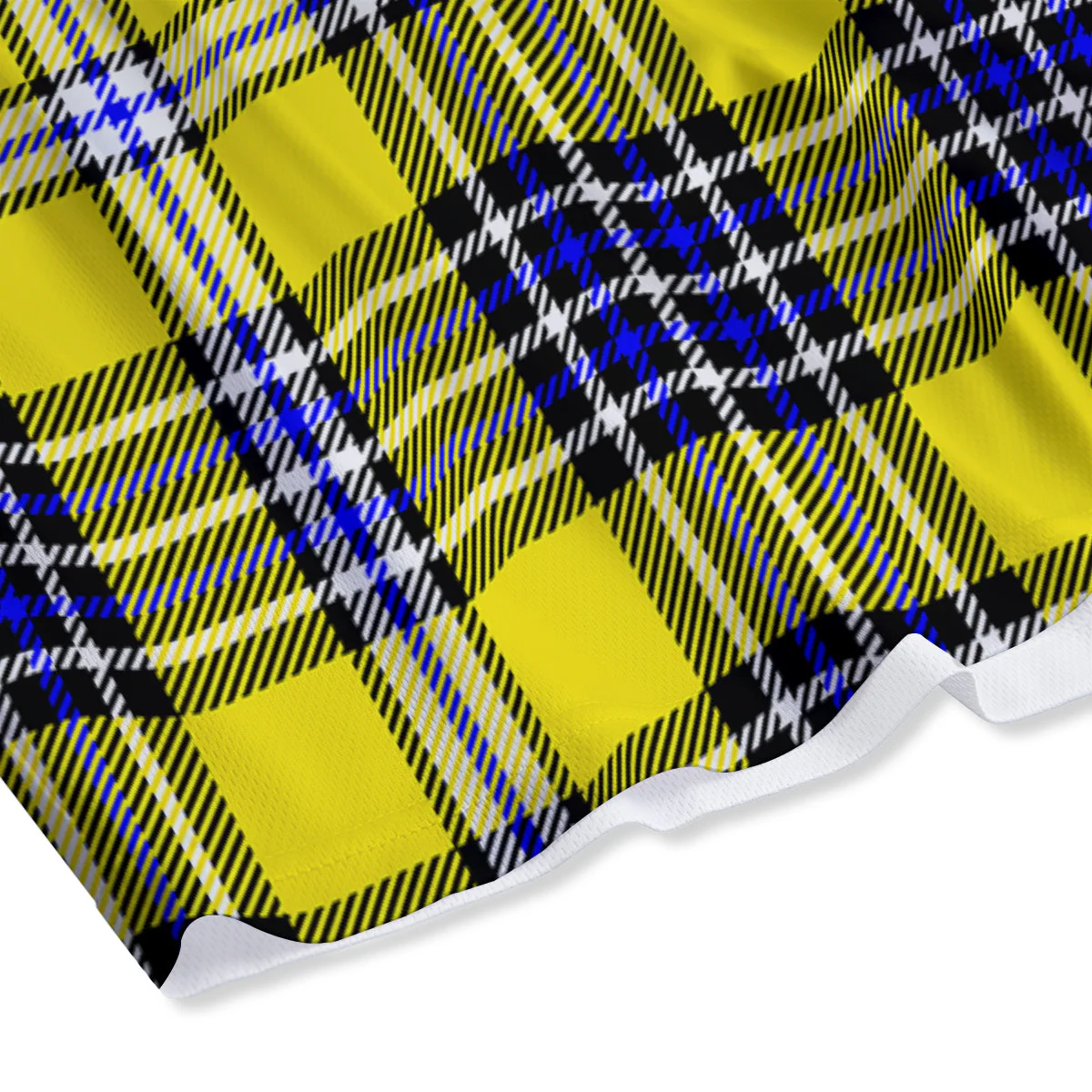 Blue Tartan And Black Yellow Print Pattern Mesh Shorts - Image 4