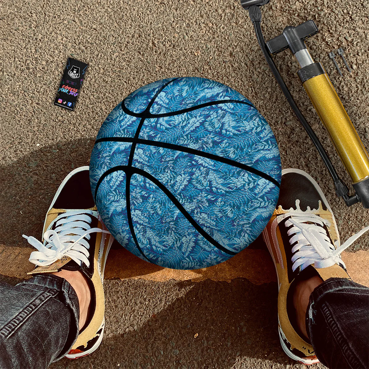 Blue Tropical Leaves Print Basketball - Image 3