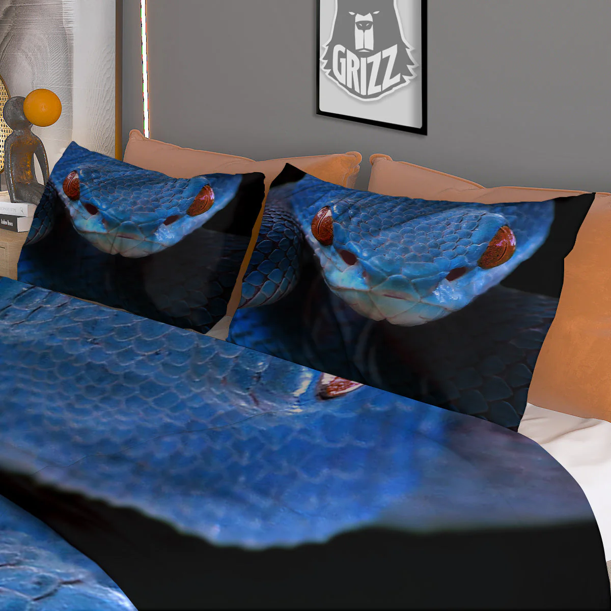 Blue Viper Snake Print Duvet Cover Bedding Set - Image 3