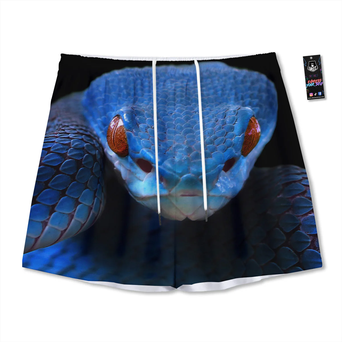 Blue Viper Snake Print Mesh Shorts