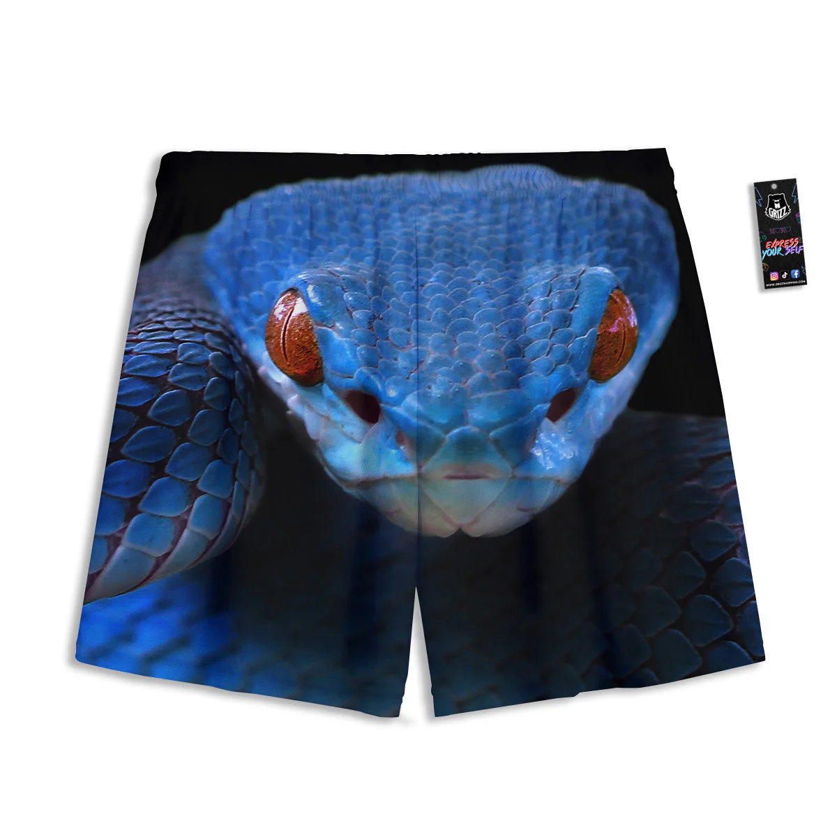 Blue Viper Snake Print Mesh Shorts - Image 2