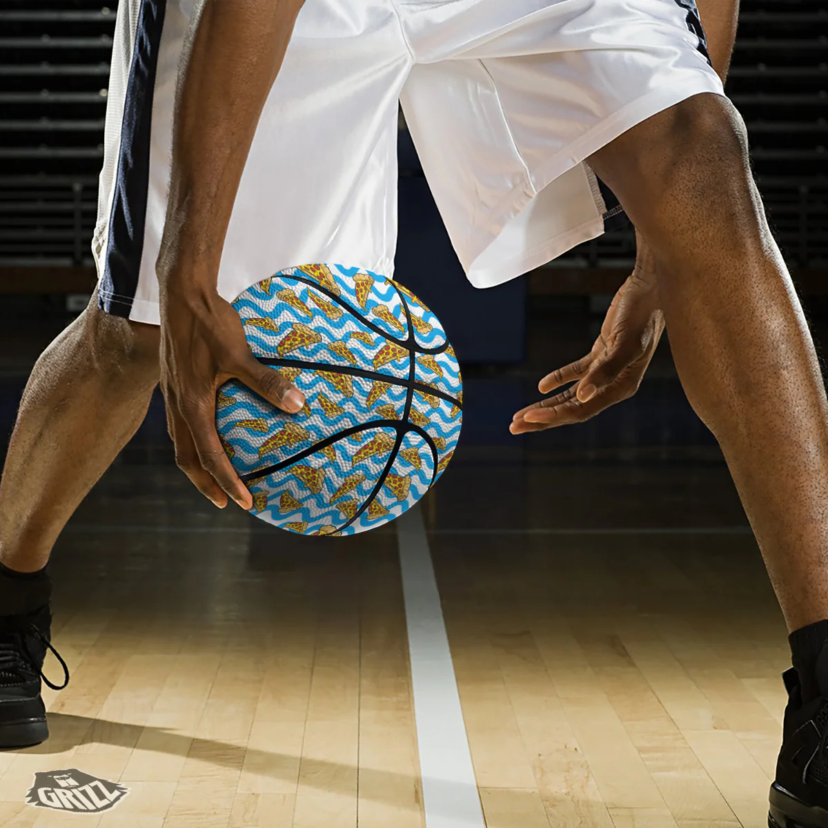 Blue Wave Pizza Print Pattern Basketball - Image 3
