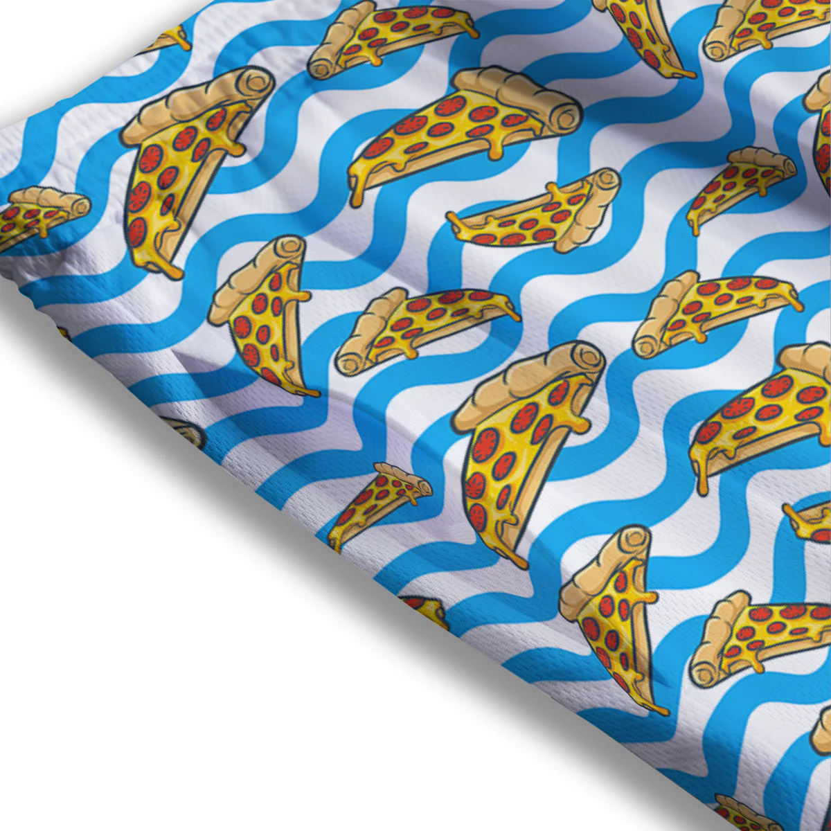 Blue Wave Pizza Print Pattern Mesh Shorts - Image 3
